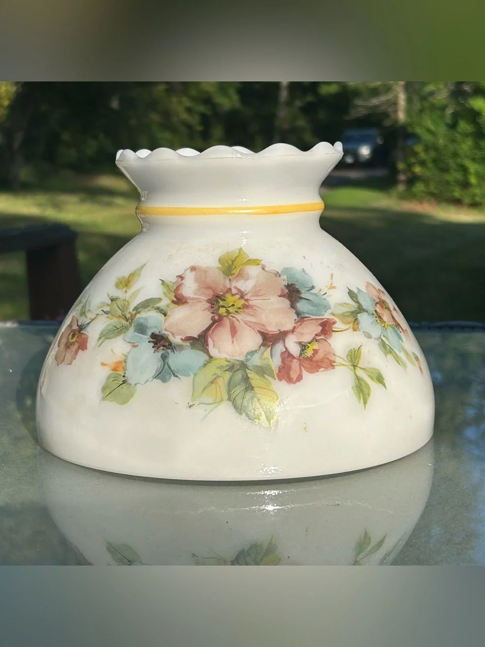 Vintage Floral Milk Glass Hurricane Lamp Shade